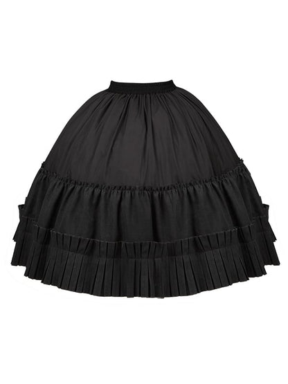 ブラック ゴムウエスト アンダースカート ボックスプリーツ ヘムラインスカート