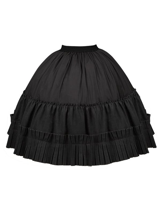 ブラック ゴムウエスト アンダースカート ボックスプリーツ ヘムラインスカート