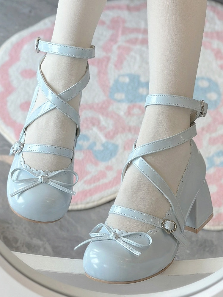 Einzelheiten Heels Lolita Herz - Schnalle Schleife Verträumt Geknotet Mid Top