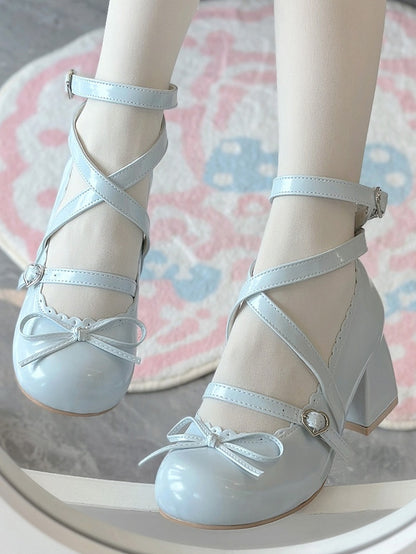 Einzelheiten Heels Lolita Herz - Schnalle Schleife Verträumt Geknotet Mid Top