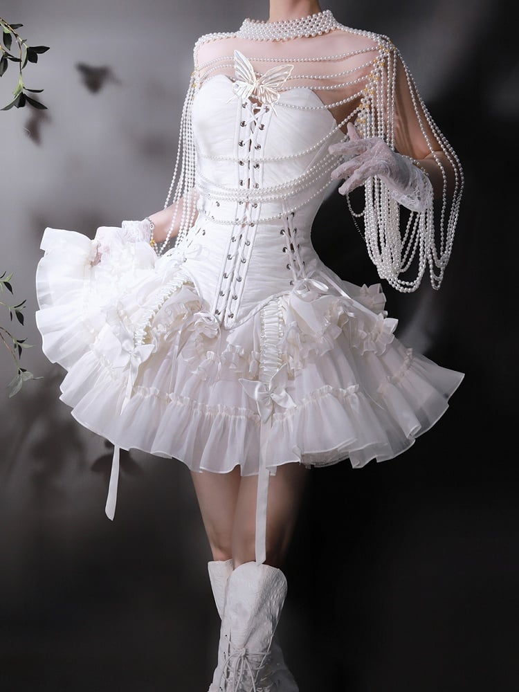 Satin White Butterfly Black Clips Dress Red /