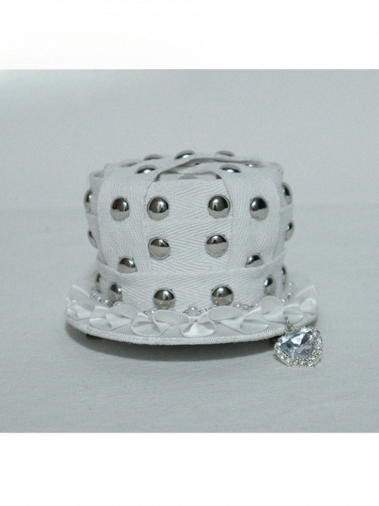 Lolita mit Strass-Hut-Charme Weiß Gothic Mini