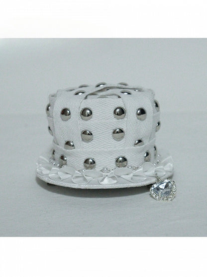 Lolita mit Strass-Hut-Charme Weiß Gothic Mini