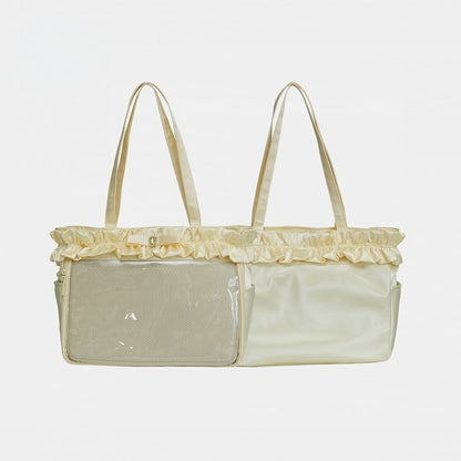 イエローのフリルトリムラインストーン蝶結びイタトートバッグ