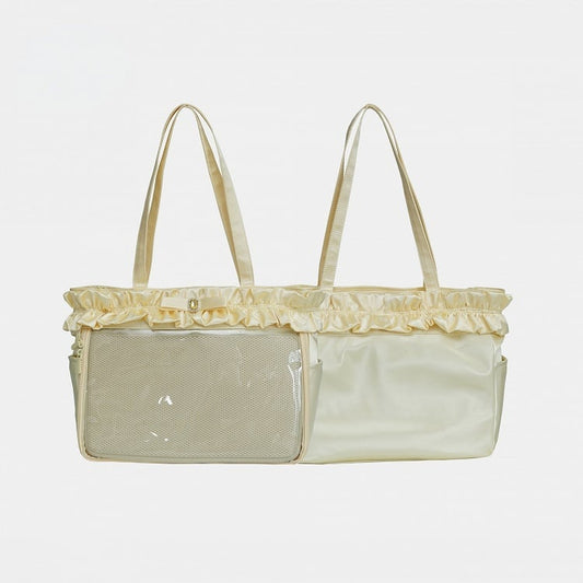 イエローのフリルトリムラインストーン蝶結びイタトートバッグ