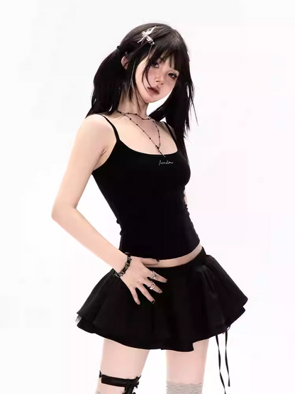 ブラックスクープビタースイートキャミトップネックラインエンジェルウィングバック