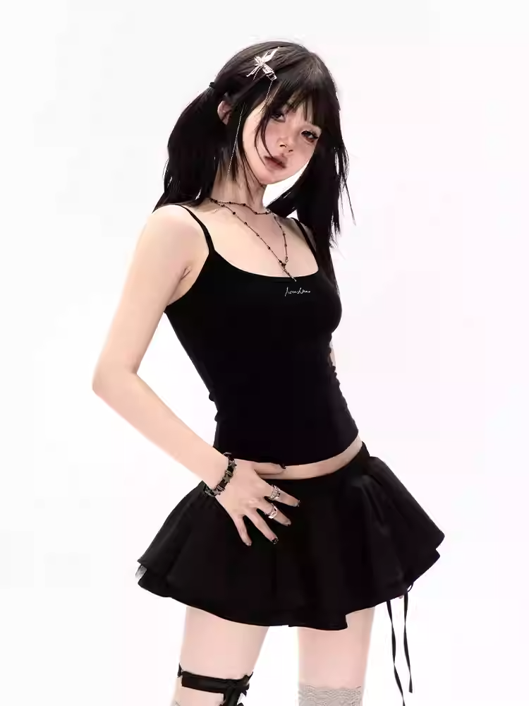 Bittersweet Black Angel Wings Back Cami Top Scoop Neckline with