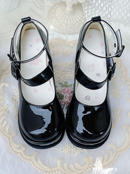 Black Detachable Bowknot Platform High Block Heels Lolita Shoes