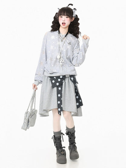 Gray Hooded Star Embroidery Summer Jacket - Languid Park