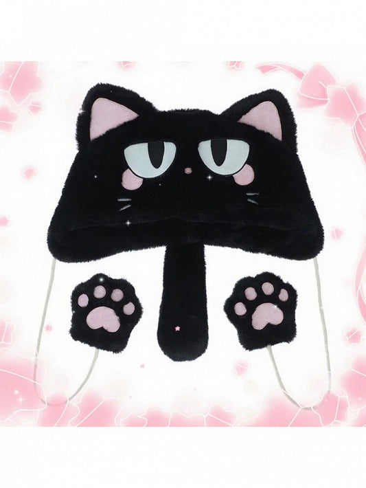 Black Kawaii Plush Cat Design Hat - Magic Diary