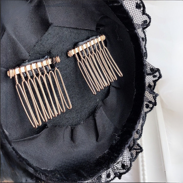 Rhinestone Black Cross Mini Lolita Crown Hat Decorated Hime Design bow Beaded