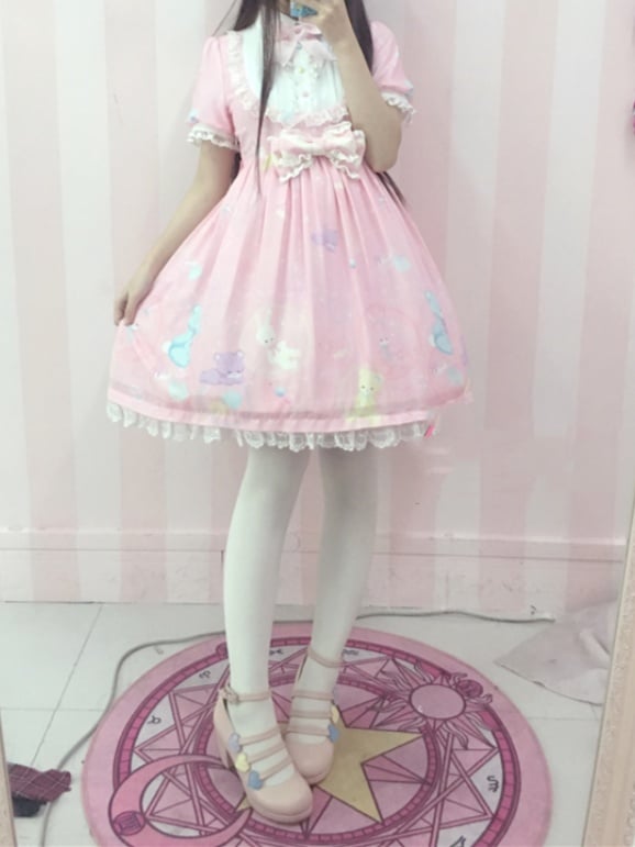 Bubble Zoo Lolita Dress One Piece Pink Sweet Details Chiffon Bowknot