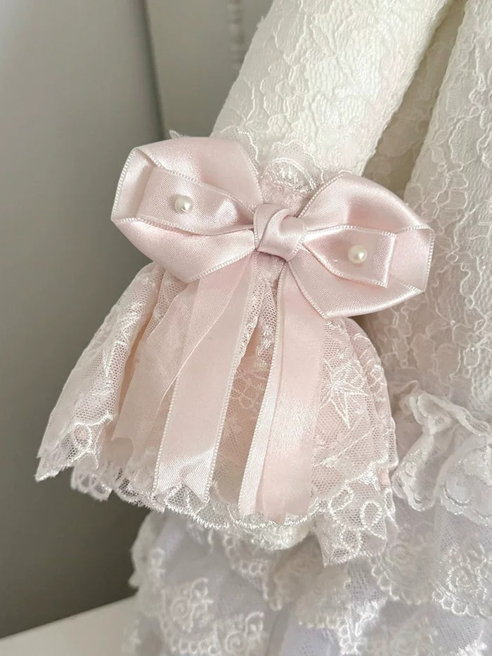 Bow Wrist Cuffs with Lace Accents in Pink, Apricot and Purple - Dream Gift Box