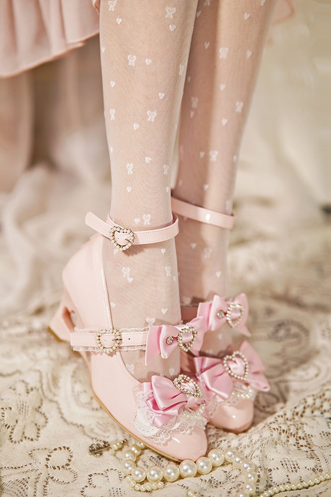 Pink Mary Cut-out Jirai Kei Light Gyaru Fashion Heels Janes Shoes Heart Wedge