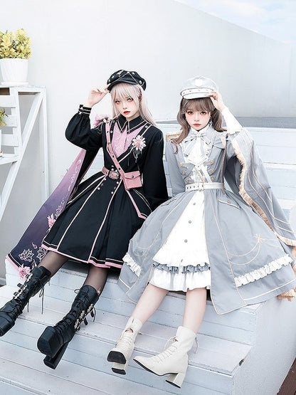 Military Lolita and Hat Badge with Embroidered Accents Gold Blue Star