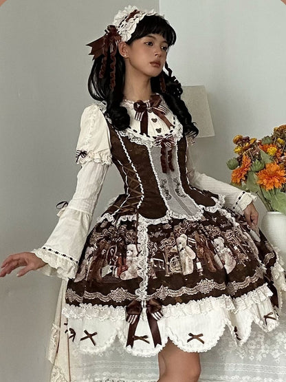 Gorgeous Doll Style Bear Symphony Theme OP with Lace Trim & Bow Accent - Twin Bear Original Design