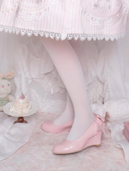 - Janes Heart Wedge Detachable Pink Mary Sweet PU Trimmed Lace Lolita