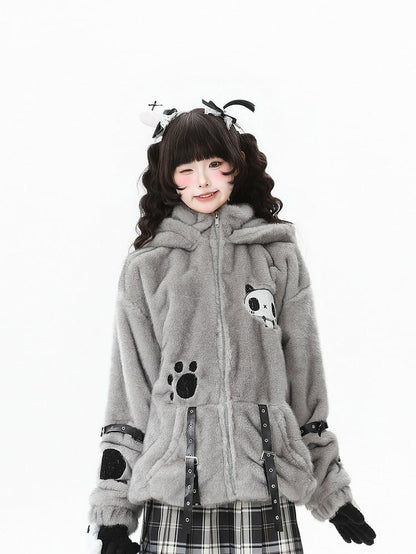 Buckle Grey/Grey - Straps Hoodie Jacket Plush Decorative Blue Bittersweet