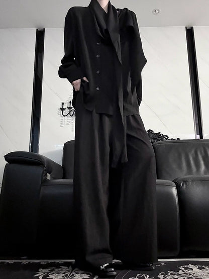 with Shirt Neckline Ouji Scarf Long Lolita Sleeve Black