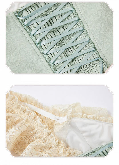 Green Jacquard Boned Bodice Pink Carousel Pattern Skirt Lolita Dress with Big Bow Train