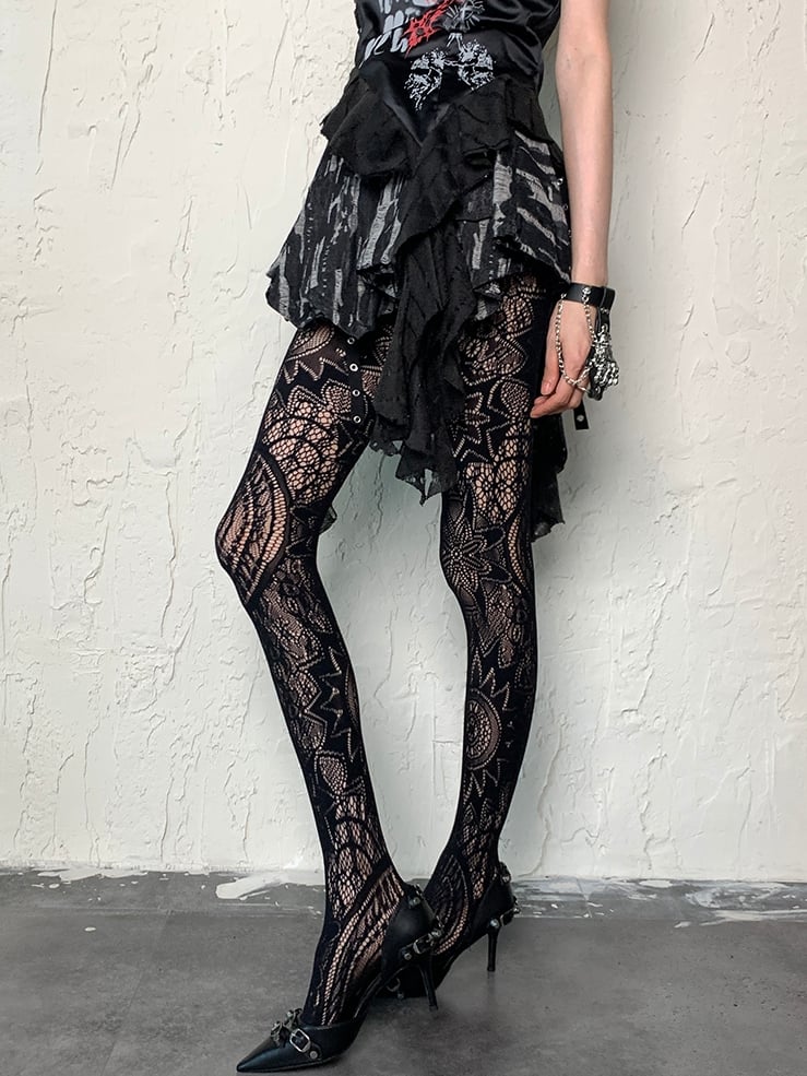 Punk Hollow-out Tights Y2K Black Design
