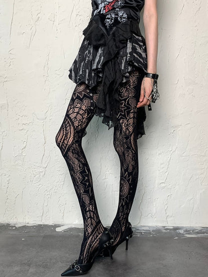 Punk Hollow-out Tights Y2K Black Design