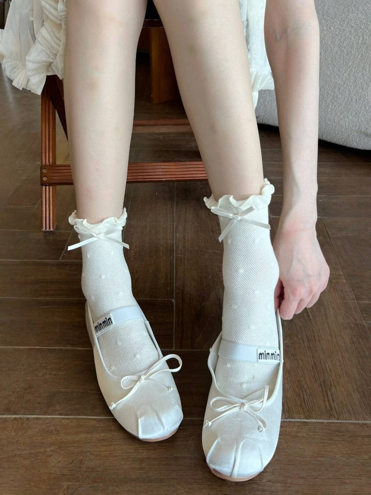 Polka Dot Ruffled Ankle Socks with Bow - Xi Shang Mei Shao