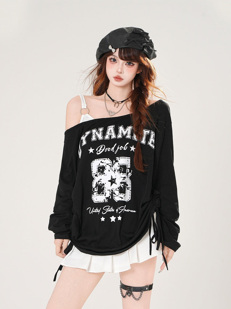 Asymmetrischer Ausschnitt Zahlen- und Buchstabendruck Kordelzug an der Seite