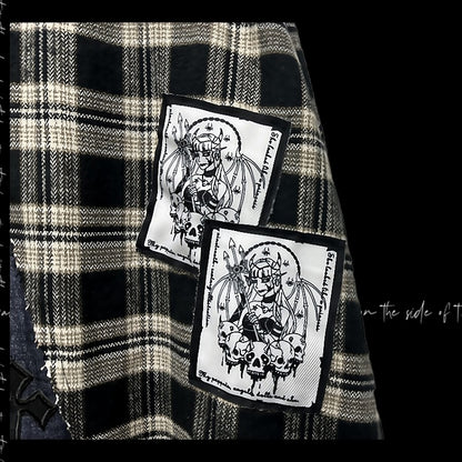 ウェイストランドクロスアップリケチェック柄パッチワークデザインスカートパンク