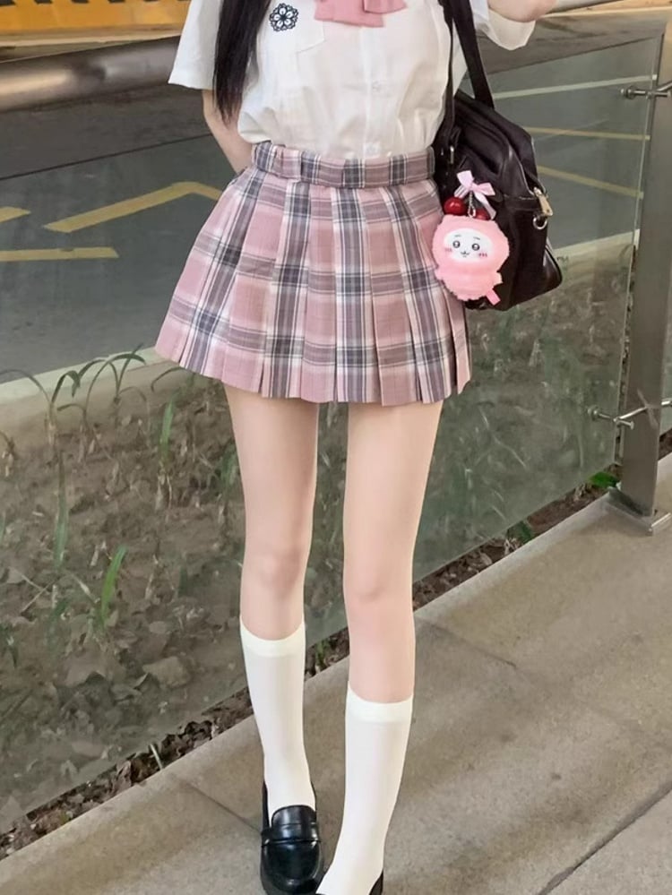 Muster Uniform JK Rock 42CM Plaid Plissee Rosa