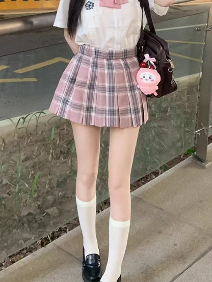 Muster Uniform JK Rock 42CM Plaid Plissee Rosa