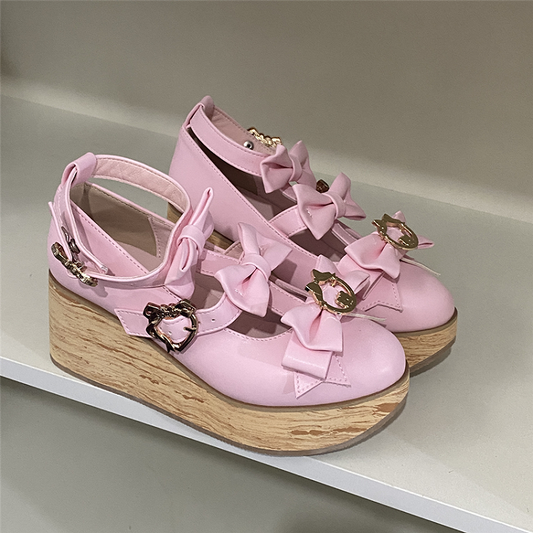 Leather Multiple with PU Kei Hime Pink Accents Platforms Bow Dark