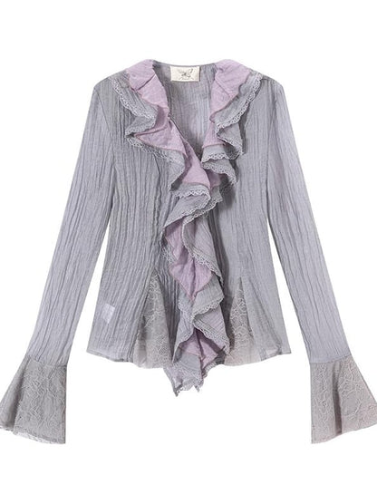 Dusty Sleeve Purple Cascading Long Flounce with Trim Top