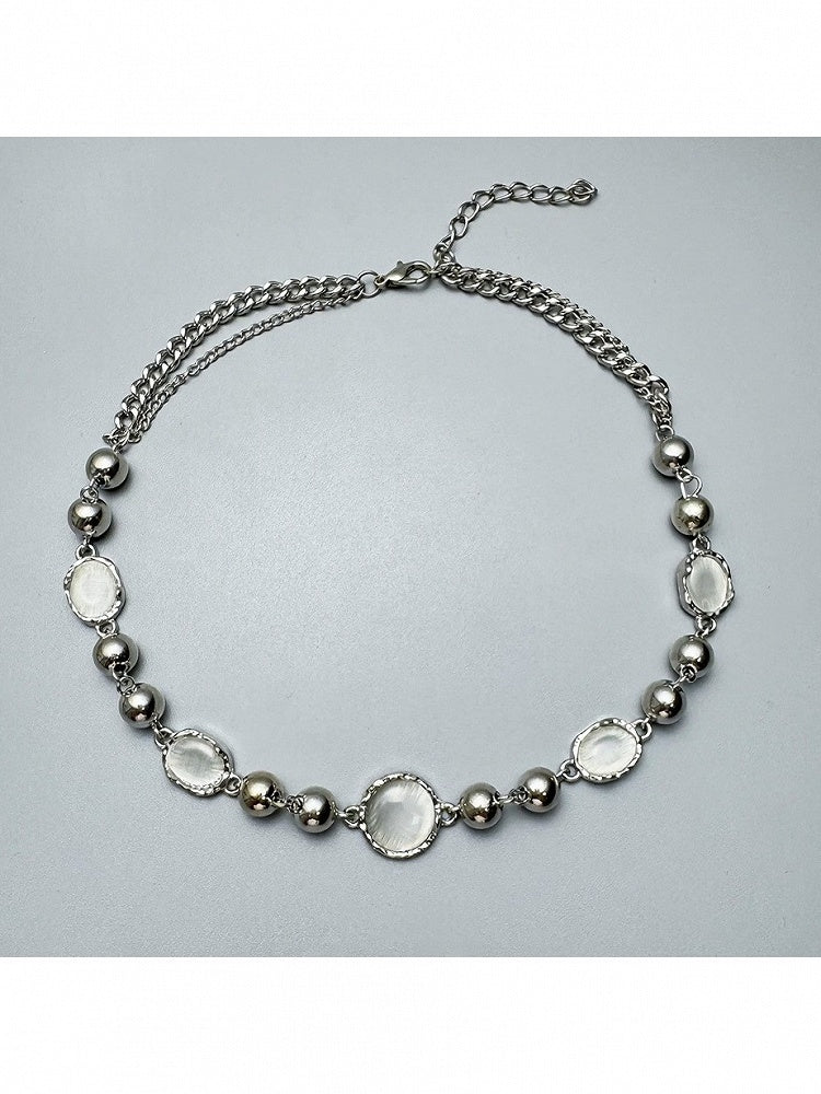 Silver Beaded Chain Necklace - YSHXS