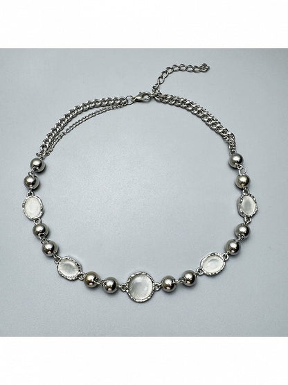 Silver Beaded Chain Necklace - YSHXS
