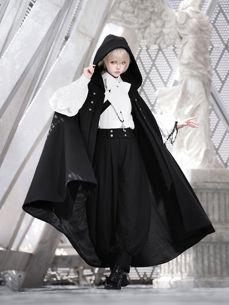 Black Ouji Lolita Cloak with Buckle Strap Closure - Princess Chronicles
