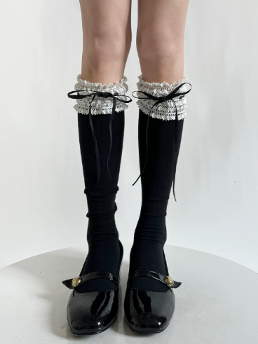 Sweet Lace-Trimmed Ribbon Bow Stockings by Fantasy Doll