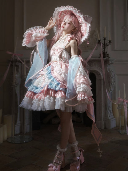 Pink and Blue High Waist Sweet Witchy Dress Lolita Jumper Skirt Full Set