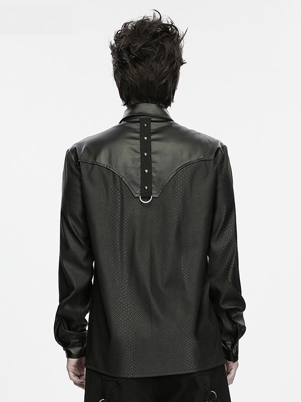 Snake Pattern Studded Black Men's Punk Shirt - Punk Rave