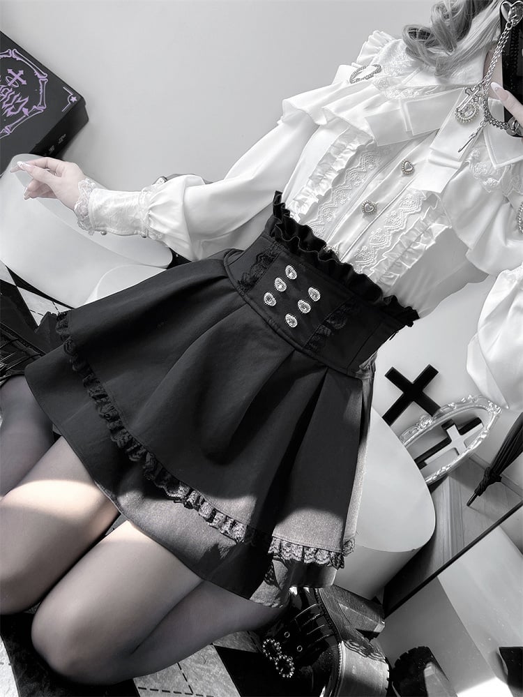 Buttons Pure White Jirai Kei Sweetheart Blouse: