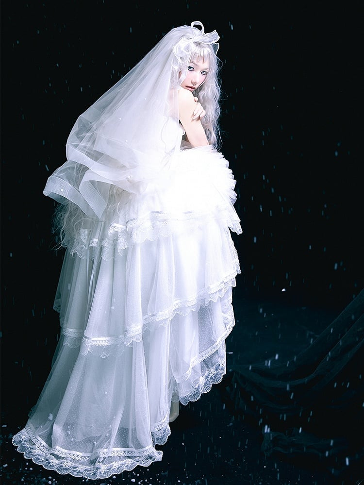 White Skirt Lolita Tulle Top Layered High-low Corset Shiro + Boned