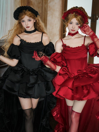 Puffed Sleeves in Black and Red - With PUJI