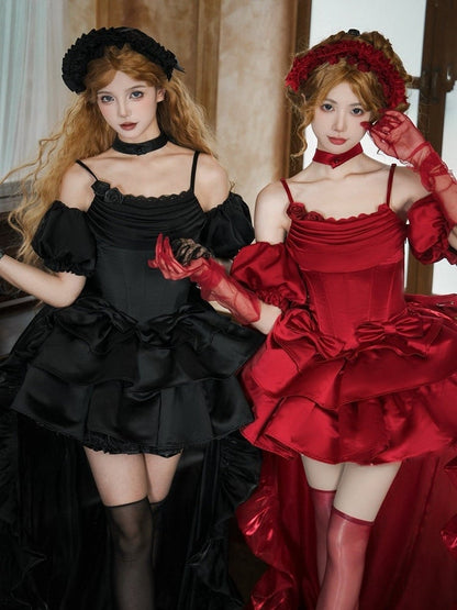 Red Puff Sleeves / Black