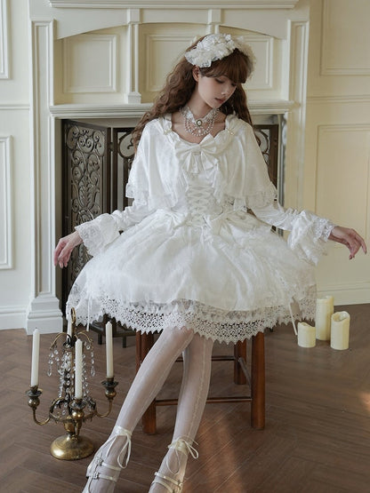 Weißes Cape-Design Shiro-Kleid Rosettenstoff Hanayome Lolita Einteiler