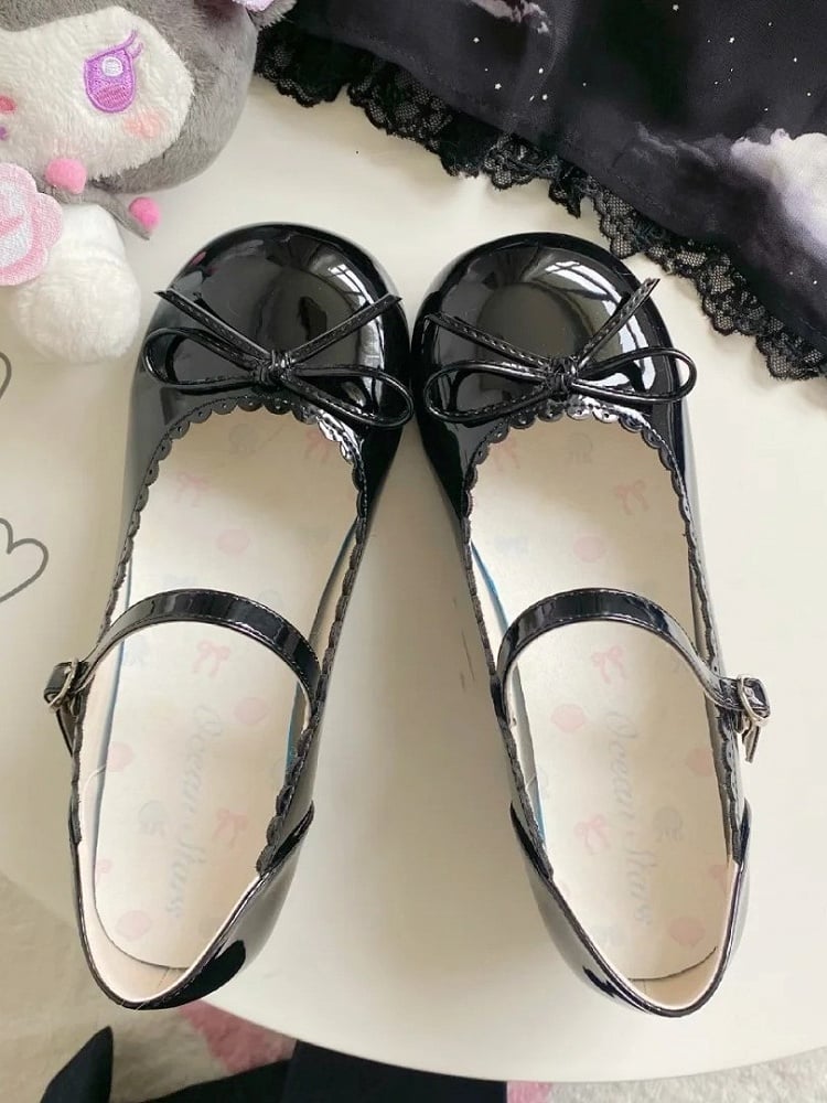 Sweet Janes Scalloped Black with Mary Heeled Closure Snap 5cm Hem Lolita
