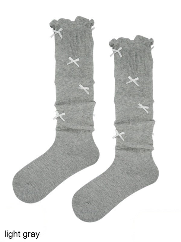 4-Color Striped Ruffled Calf Socks with Bow Detail - ModaSwings