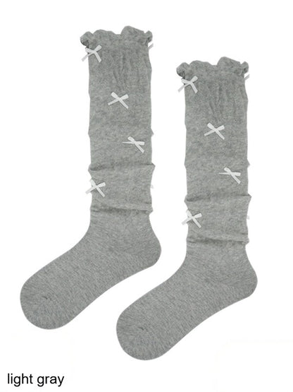 4-Color Striped Ruffled Calf Socks with Bow Detail - ModaSwings
