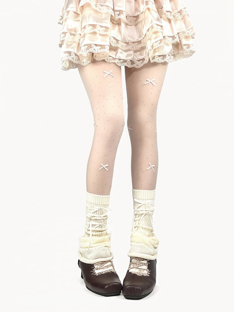 3 Rhinestone Bowknot Tights Decorated Colors