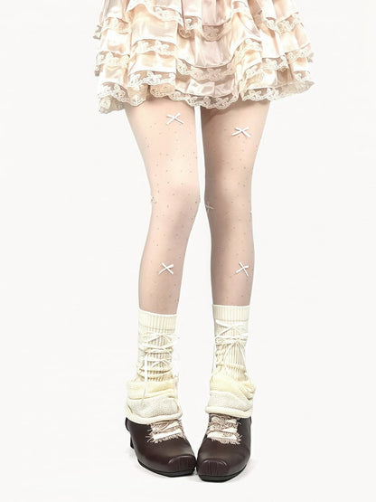 3 Rhinestone Bowknot Tights Decorated Colors