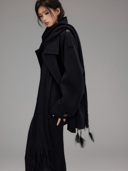 Black Long Distressed Scarf with Fringe - Low pixel